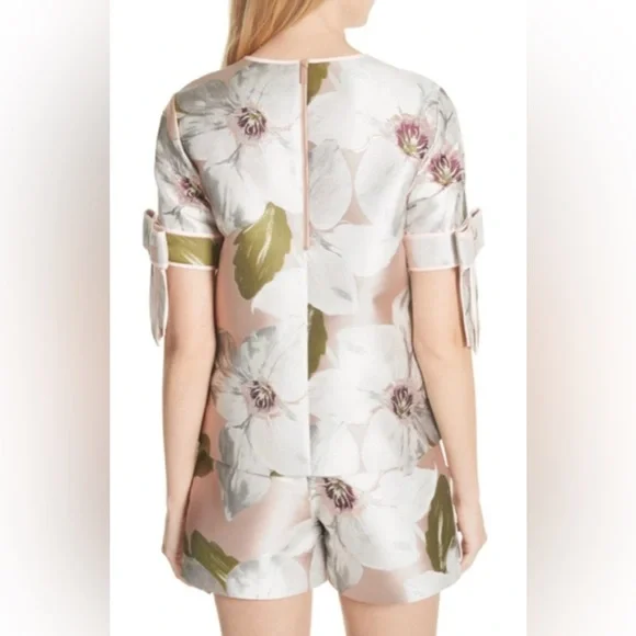 NWOT Ted Baker 'Caytey' Chatsworth Bloom Dusty Pink Bow Sleeve Top - Picture 3 of 15